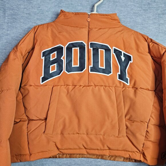 Body By Raven Tracy Camp puffer Burnt Orange Cropped Jacket Pullover Size S - Picture 2 of 10